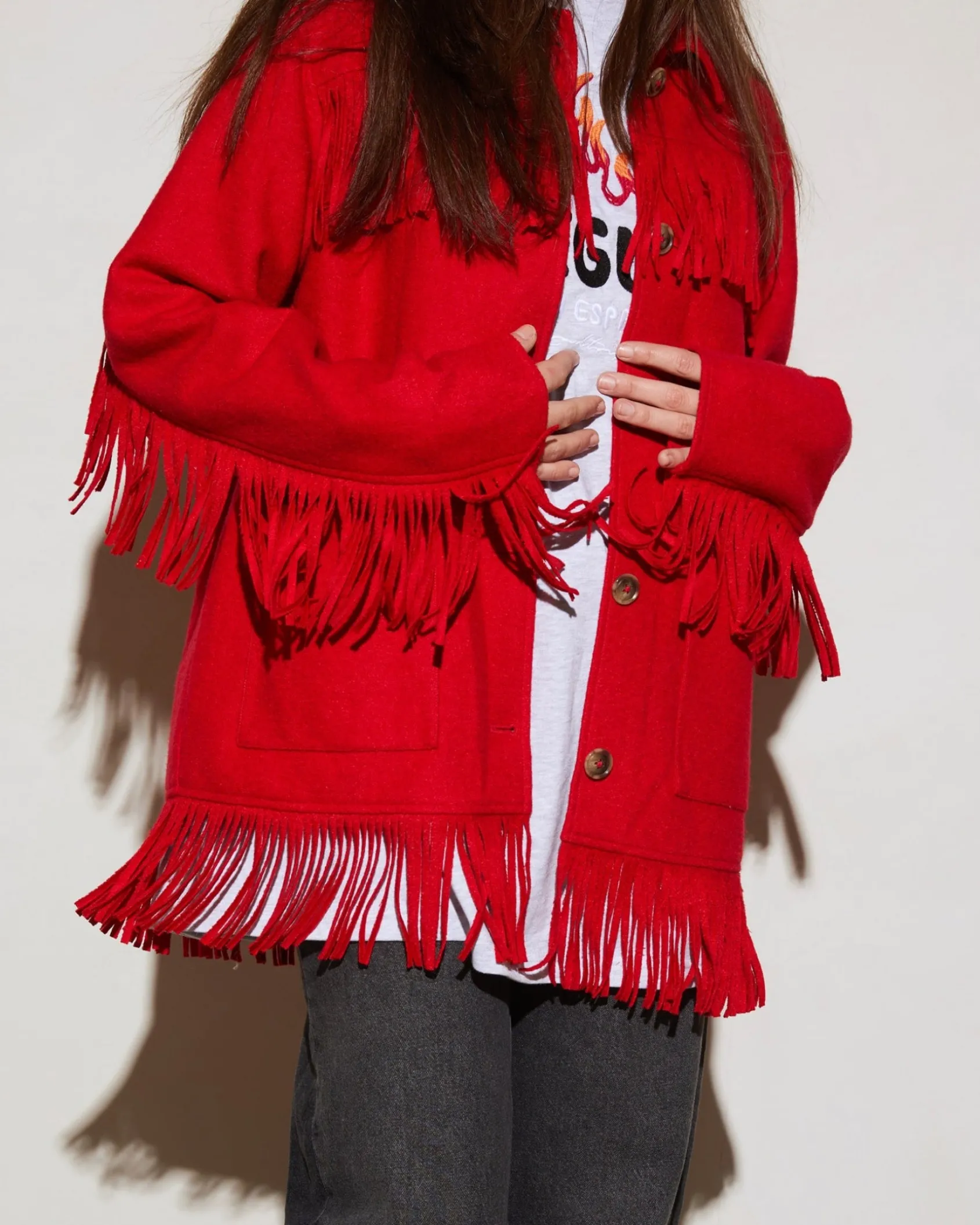 Sale STIEGLITZ Wool Fringe Jacket | Red